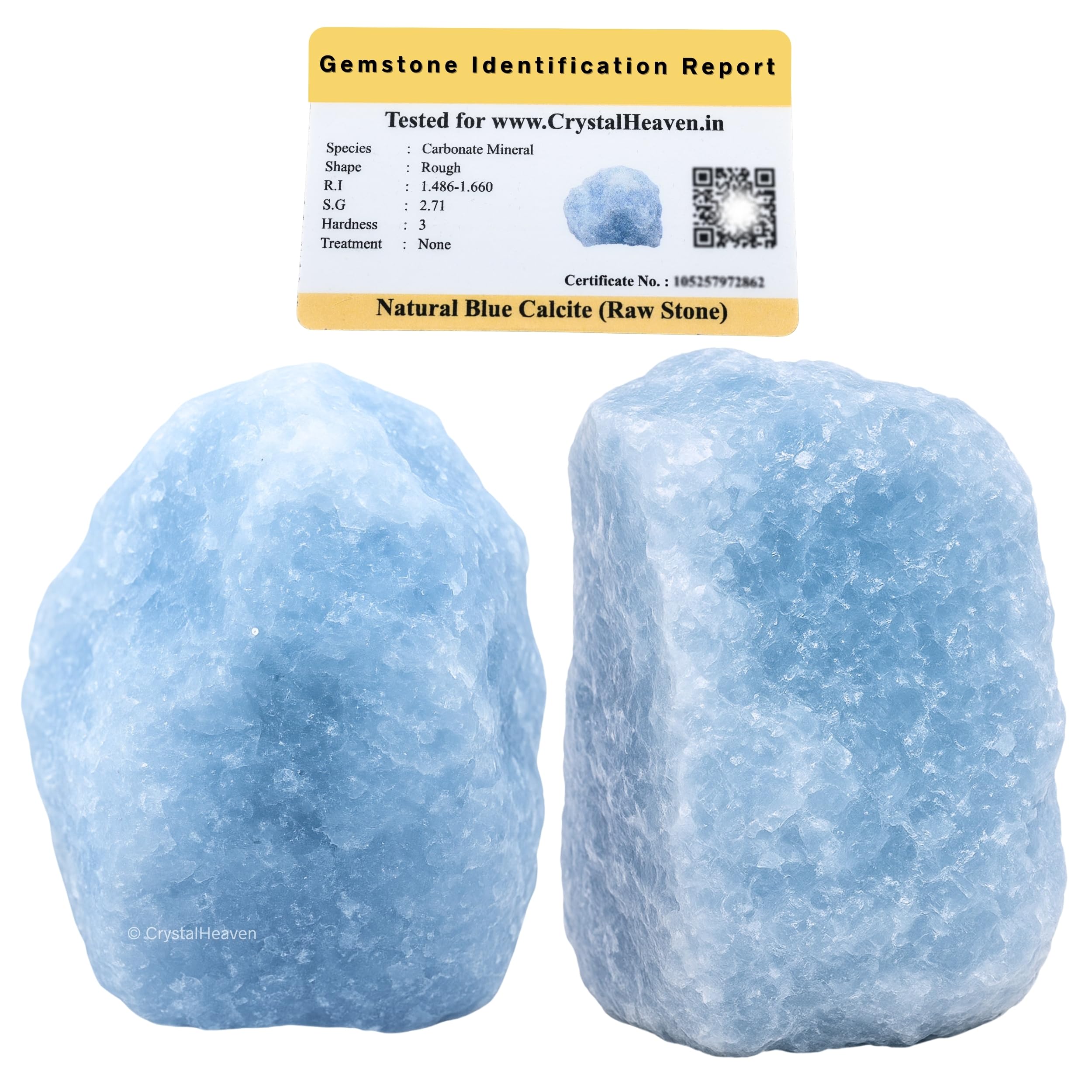 Certified Blue Calcite Crystal Healing Rough Stone, Natural Raw Crystals for Manifestation, Meditation and Reiki Healing (2 Pieces)