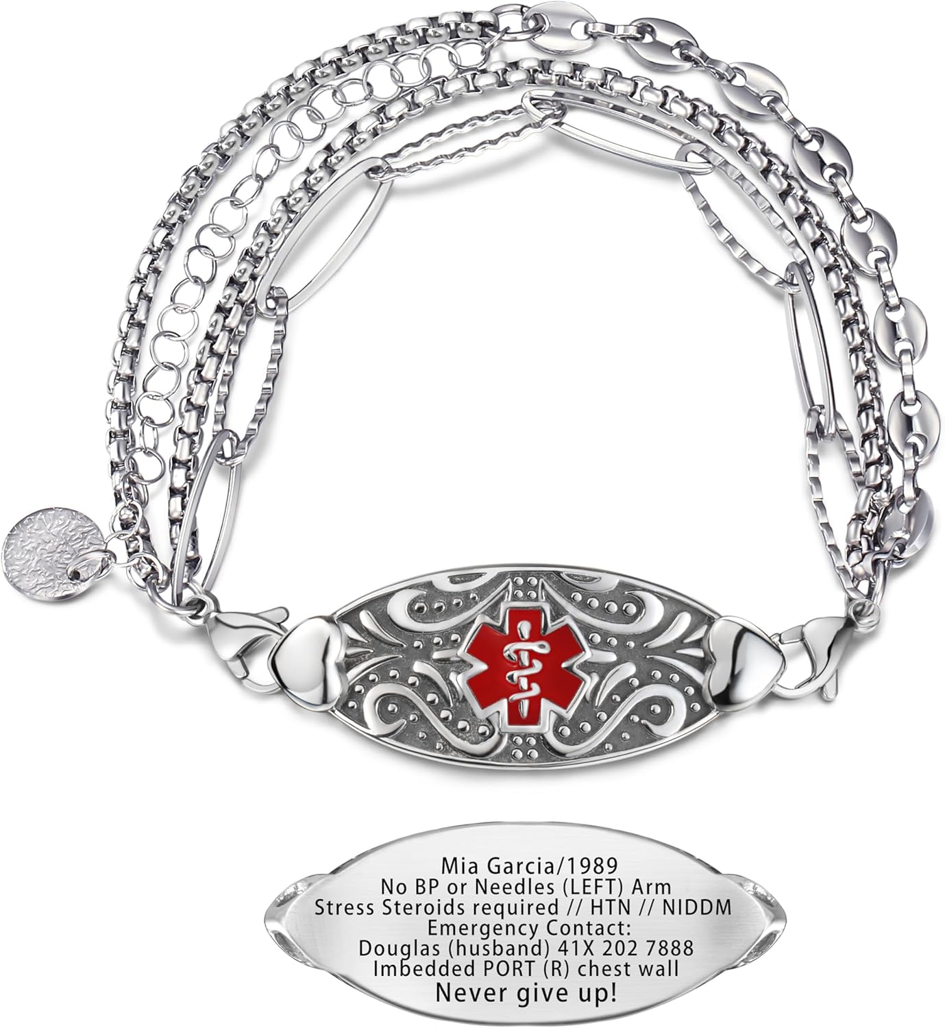 Custom Elegant Medical Alert Bracelets for Women with Free Engraving,Personalized Emergency Identification Medic ID Bracelet Women's Alert Jewelry,6.0 to 9.0 Inches