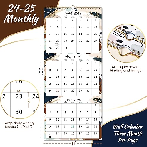 Miniatura 3 de Calendario de pared 2024-2025, calendario 2024-2025, abril 2024 - julio 2025, calendario de pared de 3 meses, pantalla vertical, 11 x 26 pulgadas,