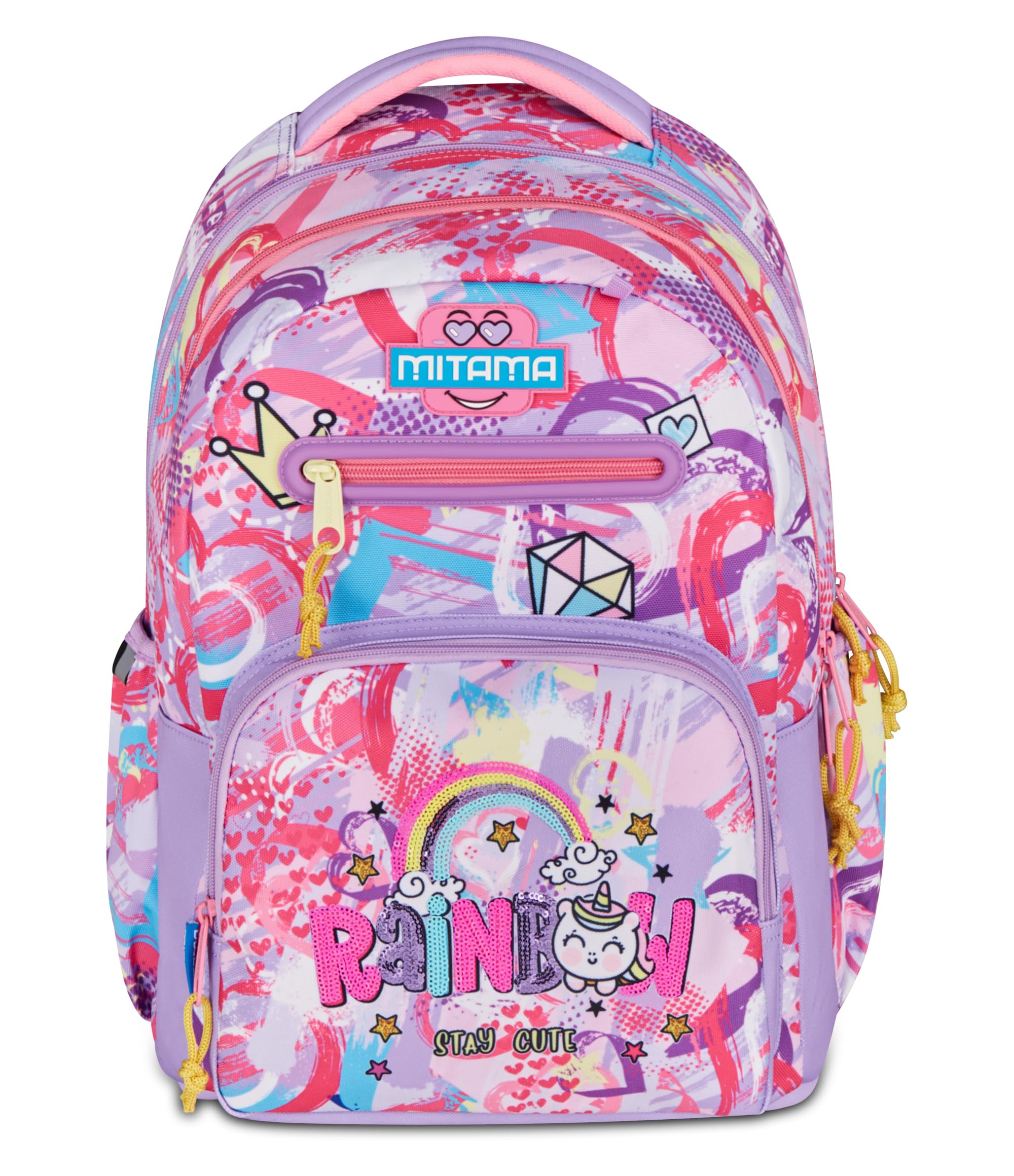 Mitama Zaino Scuola Elementare New Plus Rainbow, Extra Capienza, Bambini e Bambine, Tasca Porta Borraccia, Schienale Imbottito, viola