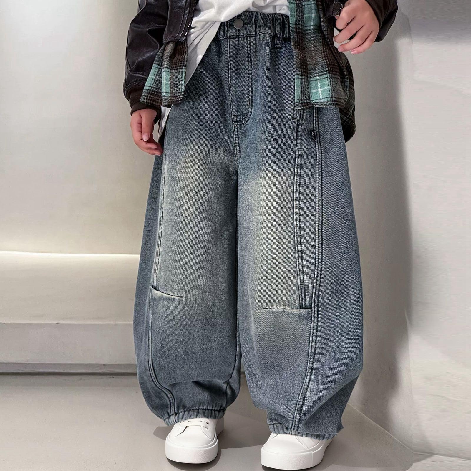 Generico Pantaloni Jeans Baggy Bambino,Pantaloni Termici Invernali Foderati in Pile per Bambini Morbidi E Caldi con vestibilità Comoda Ed Elasticizzata per Giocare All'Aperto