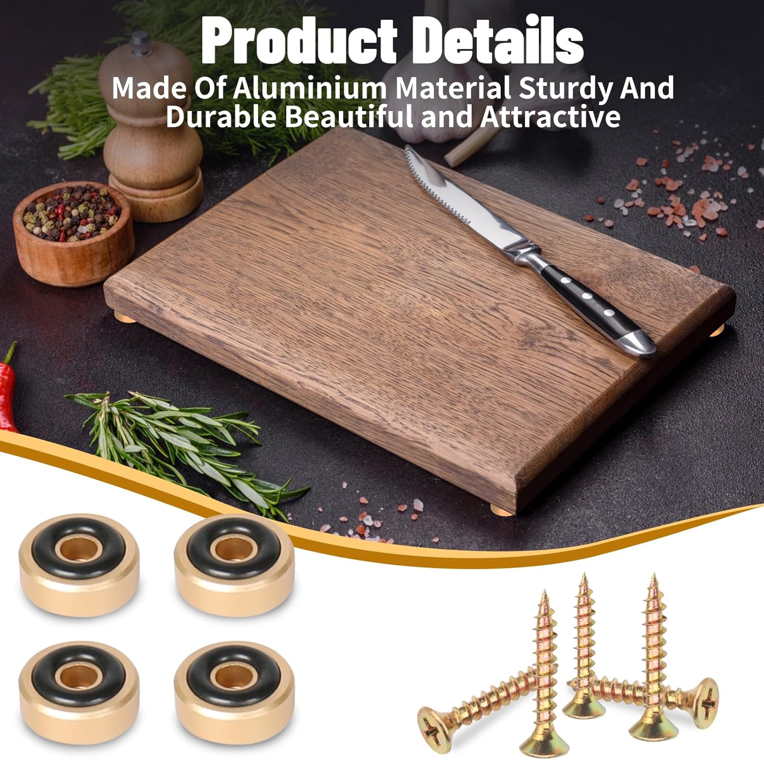 8 Pcs Cutting Board Feet with Non Slip Pads,Non Slip Gold Cutting Board Feet Legs with Silicone Rubber Feet and Screws Kit for Furniture Chair Cabinet Electronics