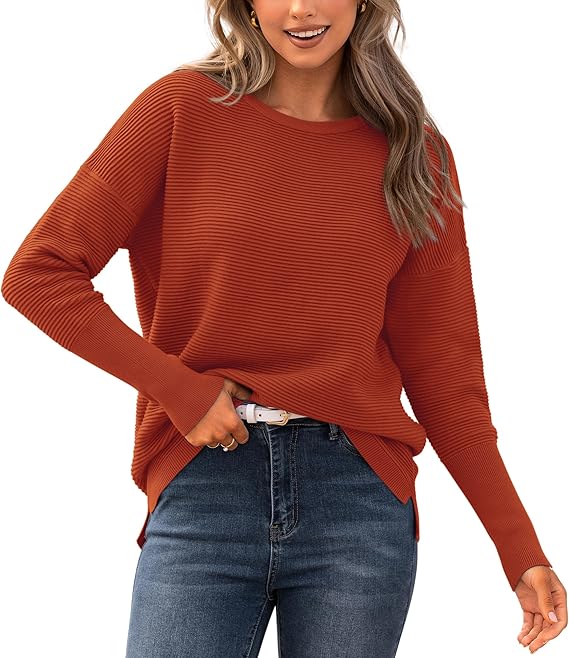 BTFBM Fall Sweaters for Women 2025 Casual Long Sleeve Sweater Striped Loose Fit Pullover Tops