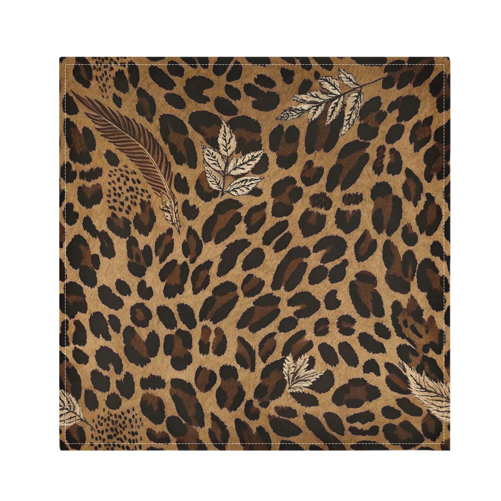 Ttgoth Leopard Print Cloth Napkin Set of 4 Washable & Reusable Dinner Napkins for Dining Table, Banquets, Wedding, Party, 50x50 cm