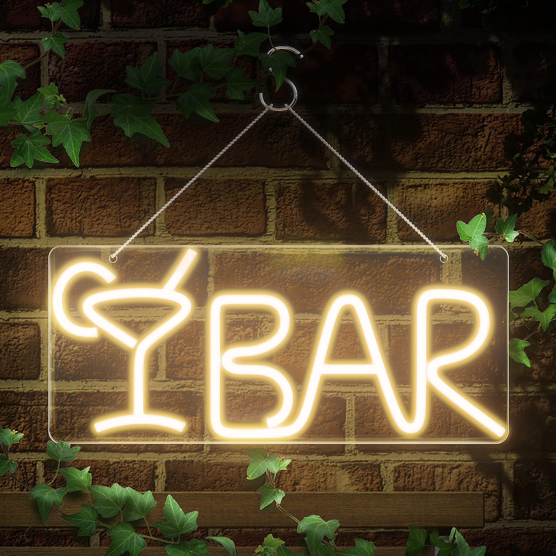 Lureshine Dimming Bar Sign Decor for Home Bar Powered by USB Neon Signs,Led Neon Lights for Pub Club Warm White Neon Bar Signs for Wall Party Decor-16 x 7 "