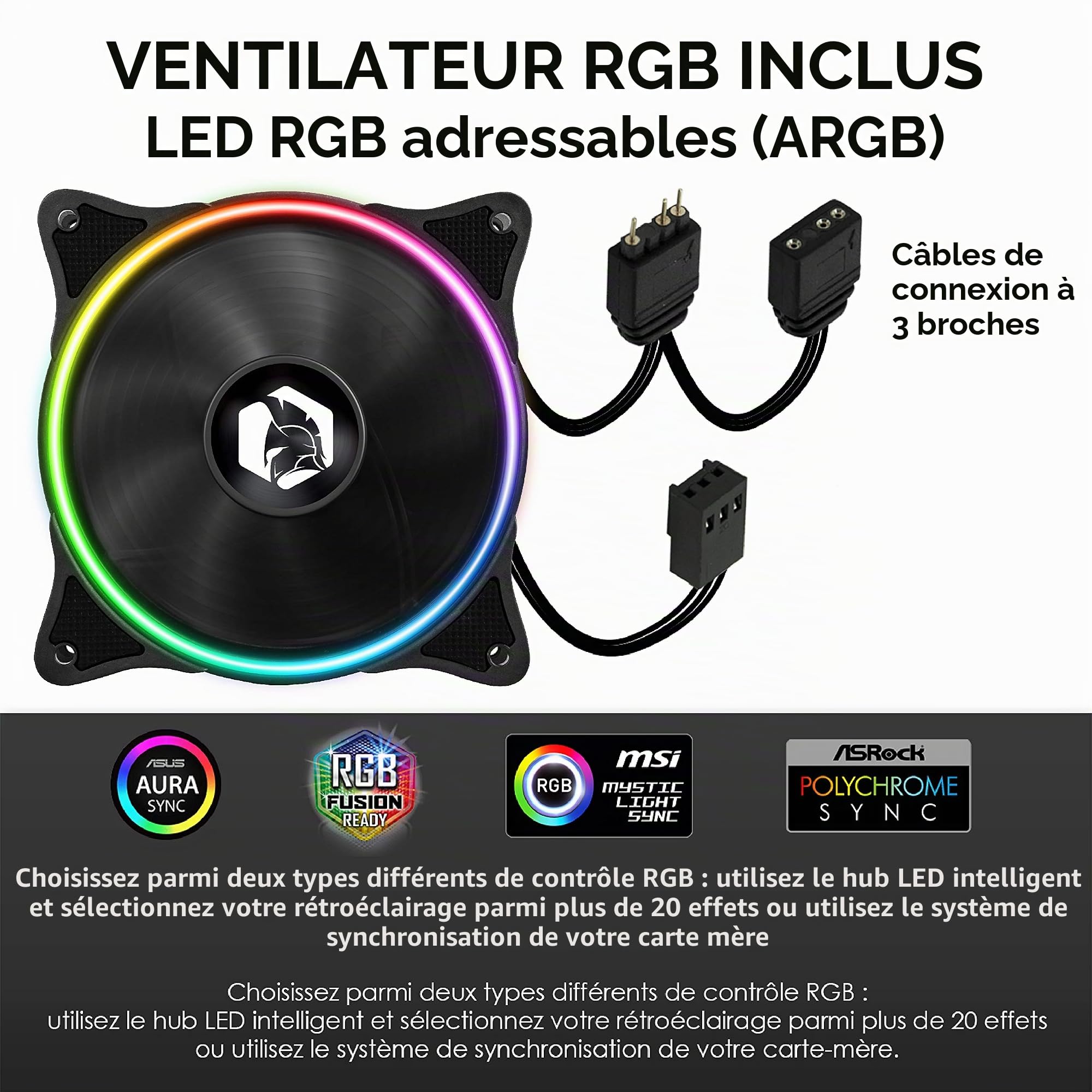 EMPIRE GAMING - Boitier PC Gamer Onyx - ARGB Moyenne Tour ATX, mATX, ITX - 4 Ventilateurs LED RGB Adressable (1 x 200mm et 3 x 120mm) - Paroi Latérale en Verre Trempé