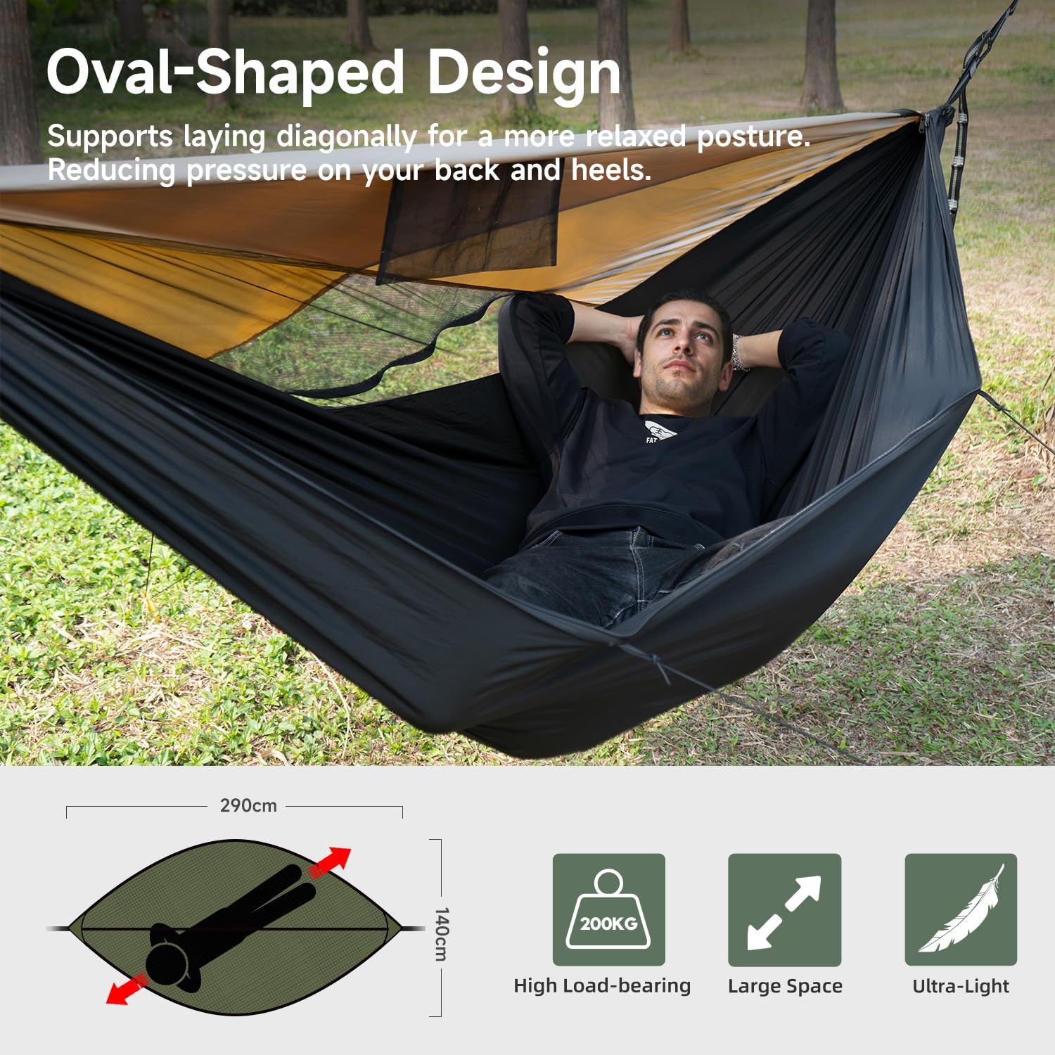 Hamaca de Acampada con Mosquitera y Quitasol, Hamacas Colgantes con Correas de Cuerda para Árboles, Hamaca de Viaje Ultra-Ligera y Portátiles para Exteriores, Senderismo y Viajes