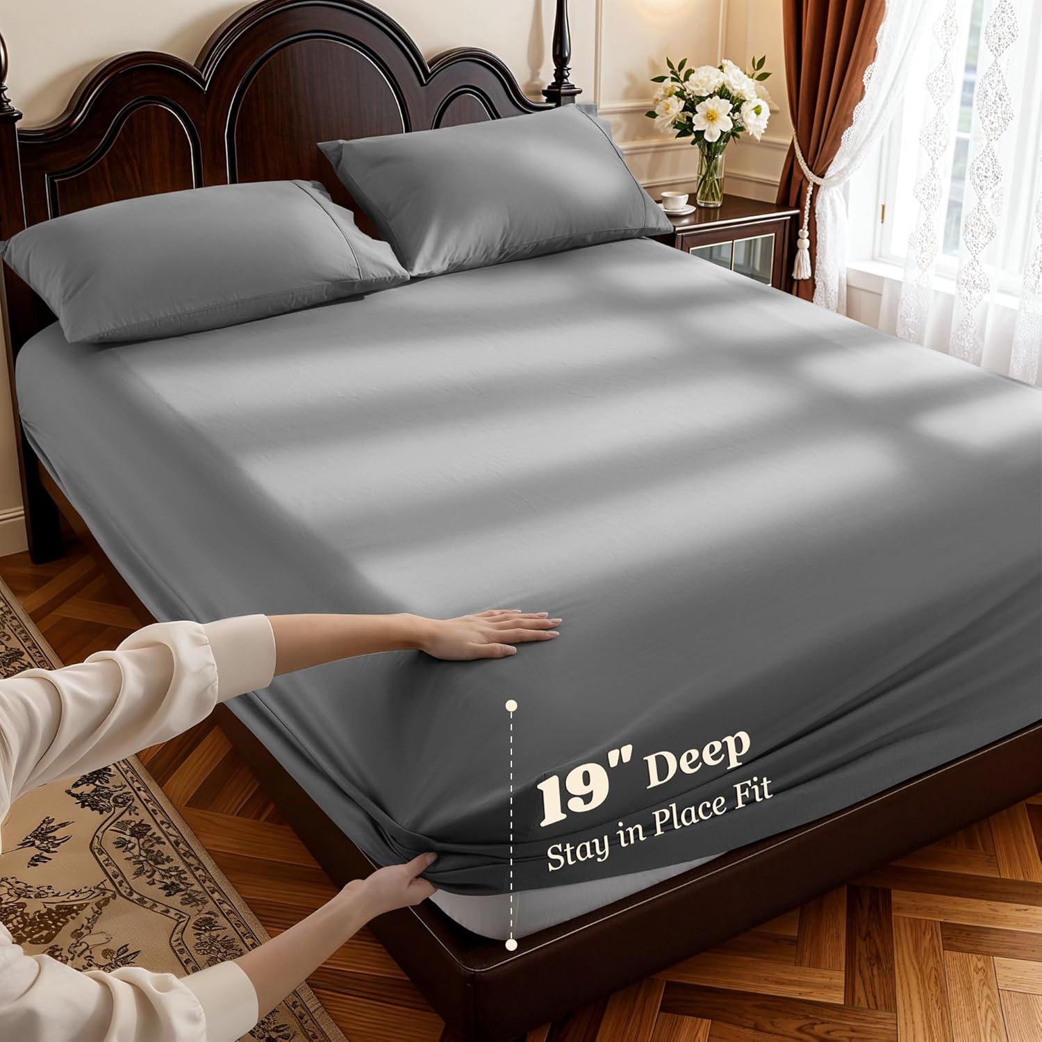 LBRO2M 100% Cotton Sheets Set Deep Pocket 19", 1000 Thread Count King Size 4 Piece Bed Sheet Sets Soft Comfortable Bedding All Season (King, Dark Grey) - Image 2