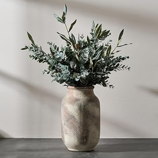 SIDUCAL Rustic Ceramic Farmhouse Flower Large Vase, Whitewashed Terra Cotta Pottery Decorative Vase for Home Decor, Table, Living Room Decoration, Shelf Decor, Mantel, 9.5 Inch, Terra