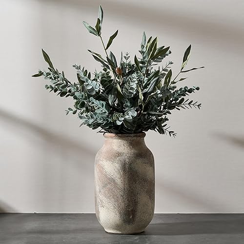 SIDUCAL Rustic Ceramic Farmhouse Flower Large Vase, Whitewashed Terra Cotta