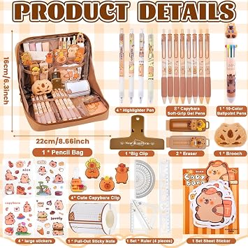 Capybara Pencil Case, Capybara Stationery Set, Cute Capybaras Gifts Set Include Capybaras Pencil Case/Capybara Pens/Stickers and MoreNotes, for Boys Girls Students Gifts