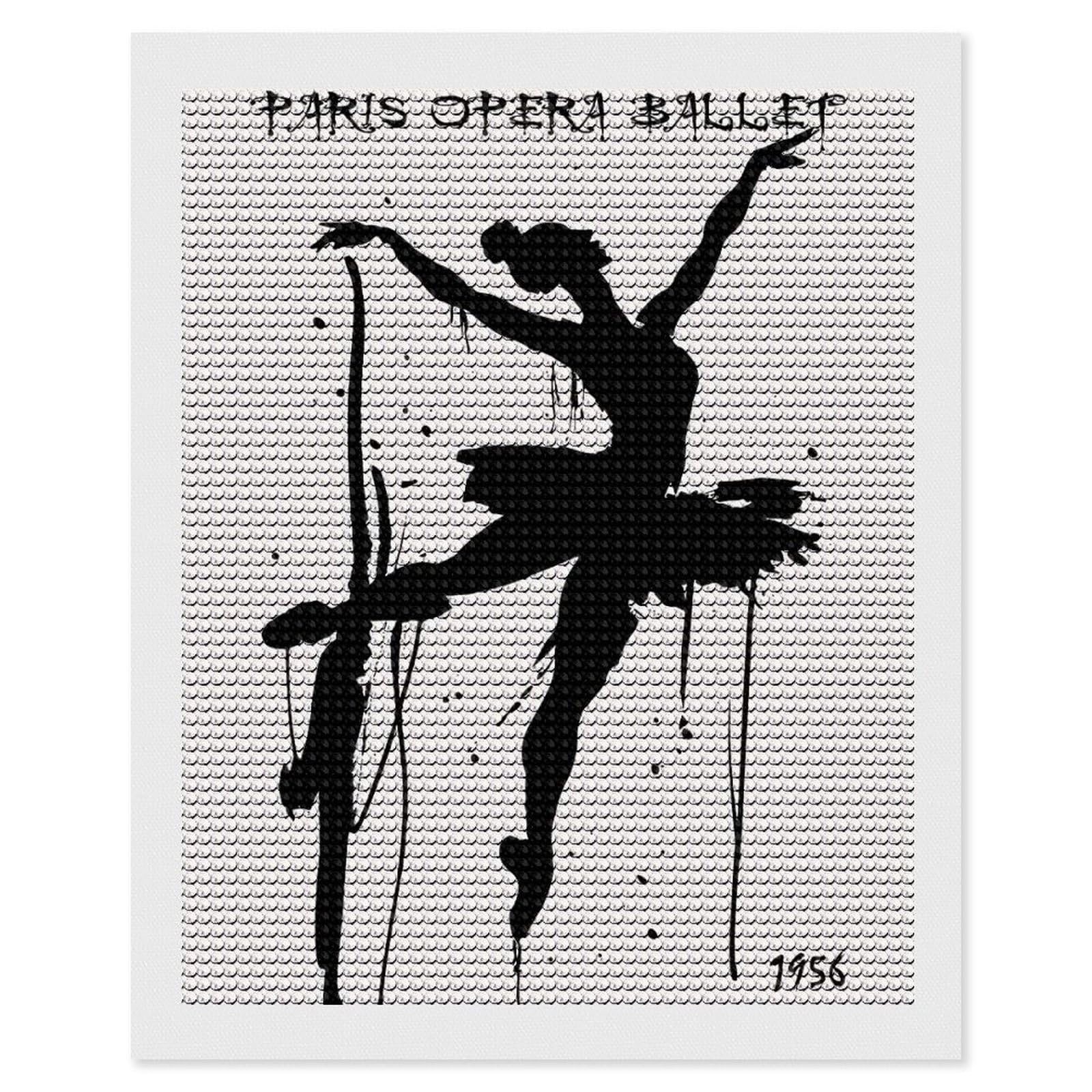 Junmoney Black Ink Ballet Painting Diamond Art Canvas 16"x20", Easy Handmade Project, Complete Accessories, Bedroom Decor, Birthday Gift