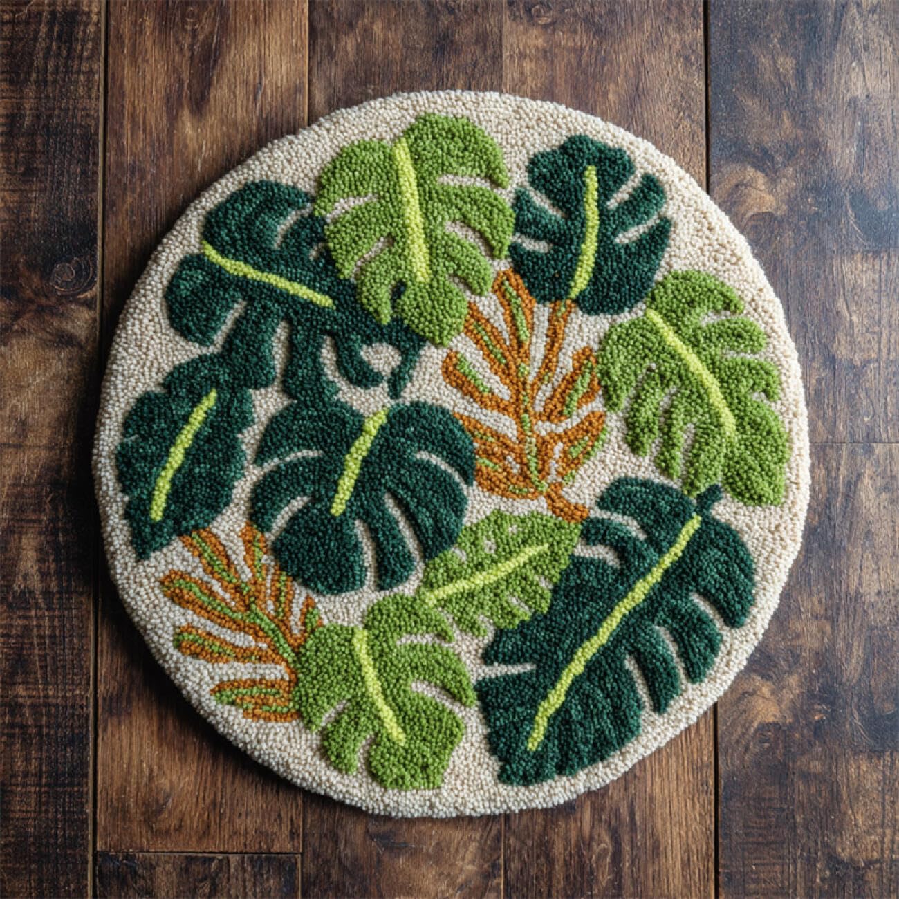 Kitquiver Rug Latch Hook Craft Kits Monstera Leaves 100x100cm