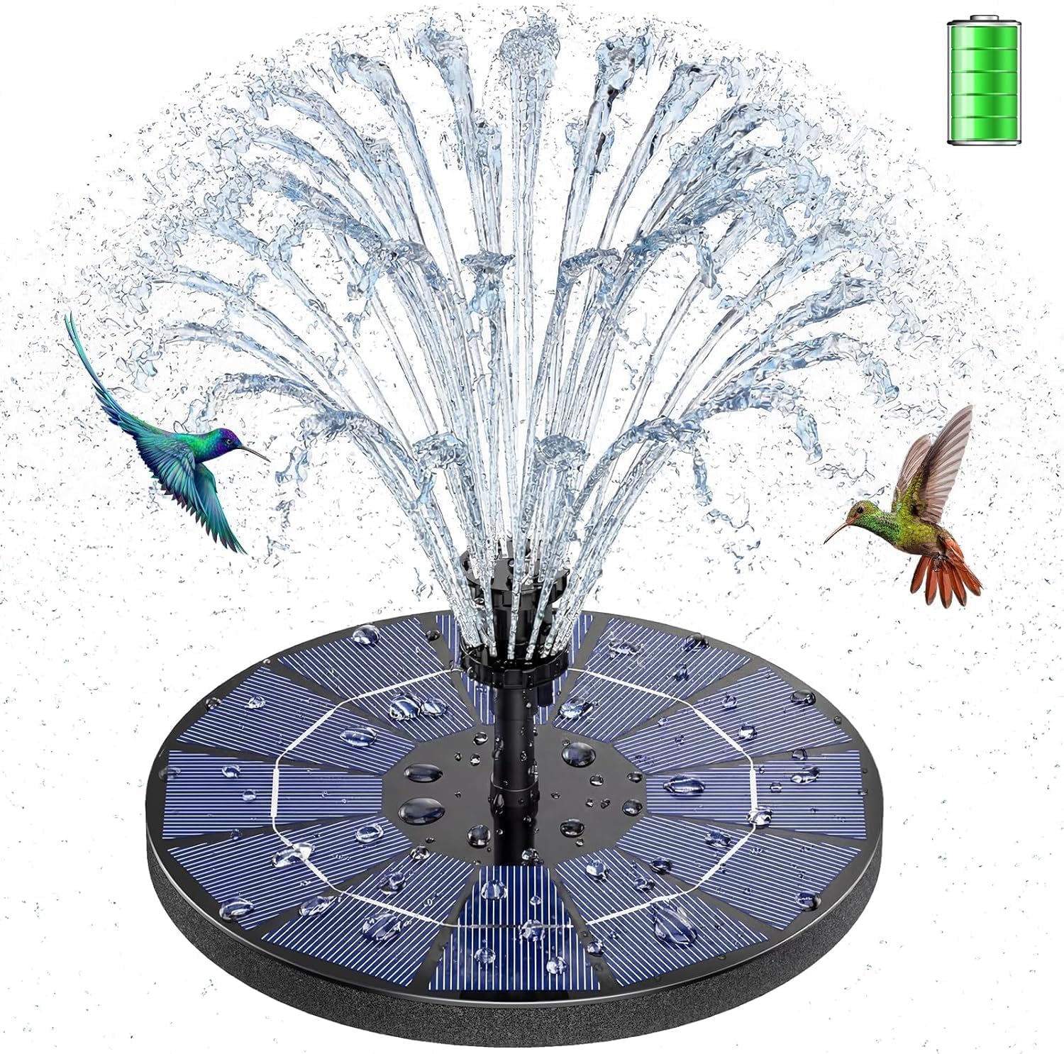 AISITIN 3,5 W Fontaine Solaire Exterieure de Jardin intégré 1500mAh Batterie, Fontaine Solaire Flottante Bassin avec 6 Buses Idéal pour Petit étang Salle de Bain d'oiseaux Décoration de Jardin(1PC
