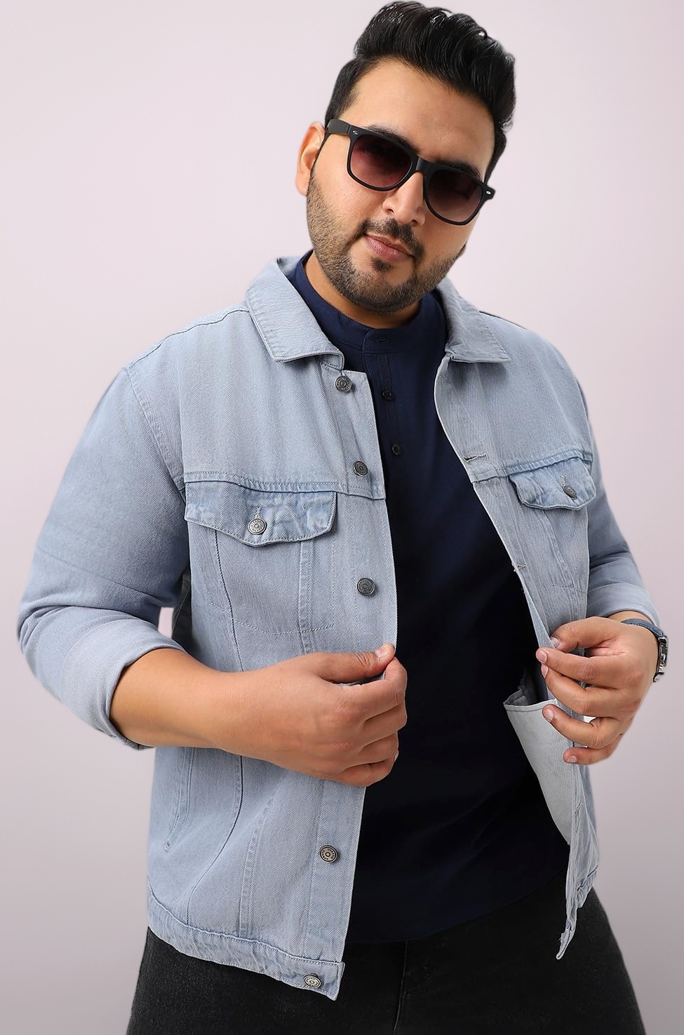 Urbano Plus Men's Regular Fit Washed Full Sleeve Denim Jacket