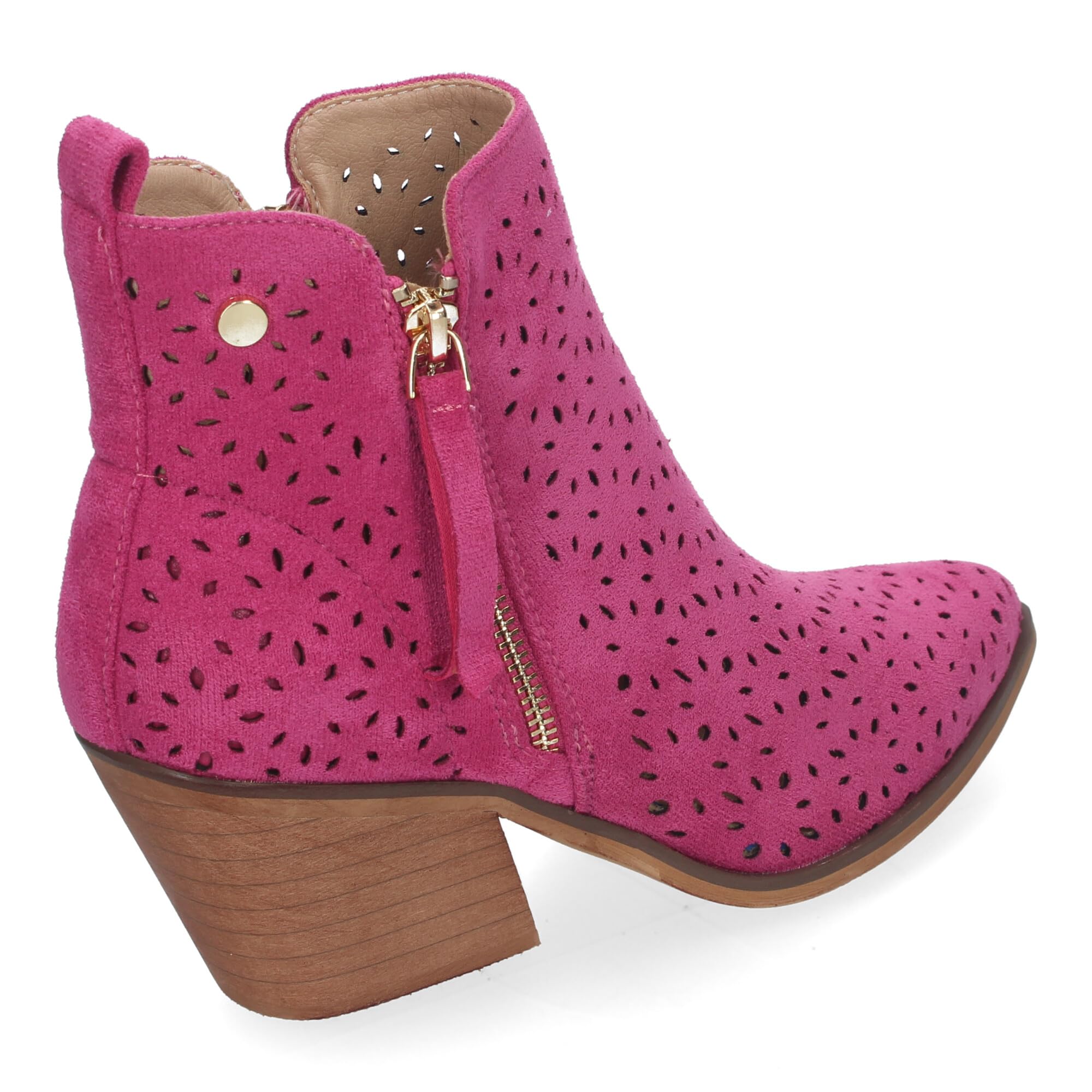 Botines de Tacon Campero para Mujer Primavera Verano Elegantes y Comodos, Diseno Perforado con Doble Cremallera Lateral con Fleco, Ideal para Cualquier Ocasion.