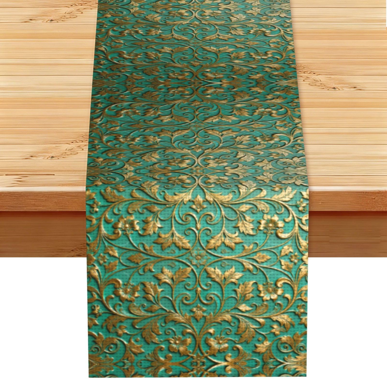 Leaves and flowers Linen Look Table Runner 13x72-Wrinkle Resistant Farmhouse Style for Dining Table Decor