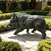 Simulated Wild Boar Resin Garden Statue 12.20" H x 21.26" L, Indoor & Outdoor Decorative Ornament, Lawn & Courtyard Art Craft for Patio, Yard, Backyard