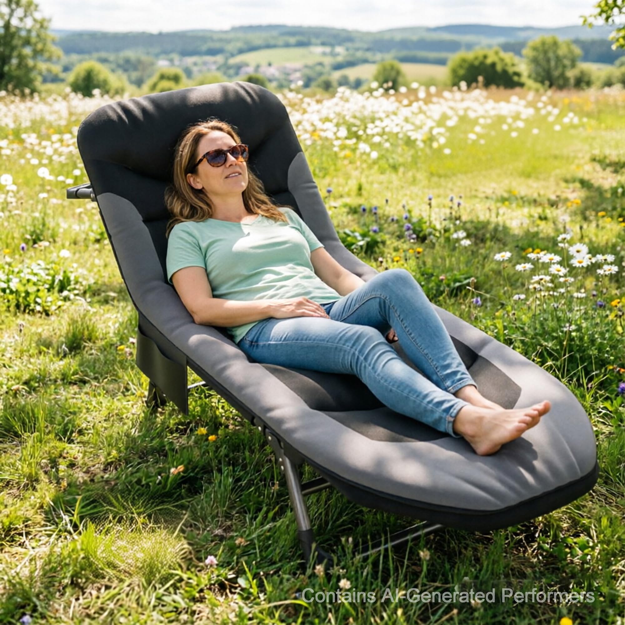 Feldbett Klappbar XXL, Campingbett & Campingliege mit 6-Fach Verstellbarer Rückenlehne, Klappbett mit Matratze, Karpfenliege, 190x65x30 cm, bis 200 kg, Gästebett für Garten, Indoor (schwarz)