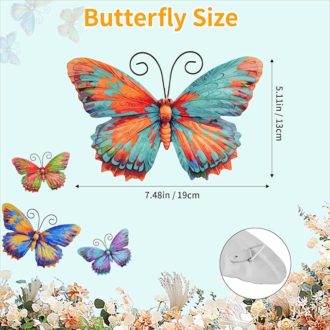 Junware 4 Piezas Mariposa Metal Decoración Pared Jardín Exterior miniatura 4