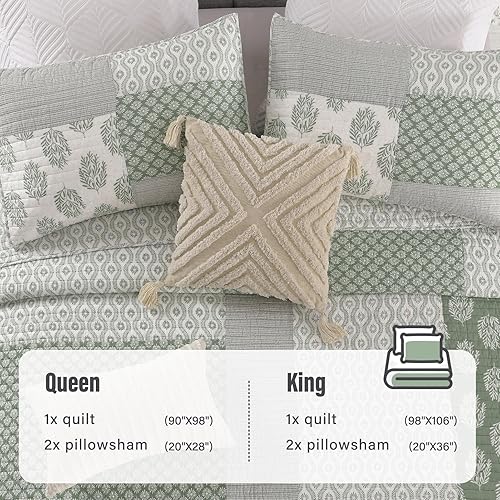 Miniatura 4 de Y-PLWOMEN - Juego de cama king de edredóncubrecama de 100% algodón, ligero, floral, reversible, de estilo granja para todas las estaciones, gris