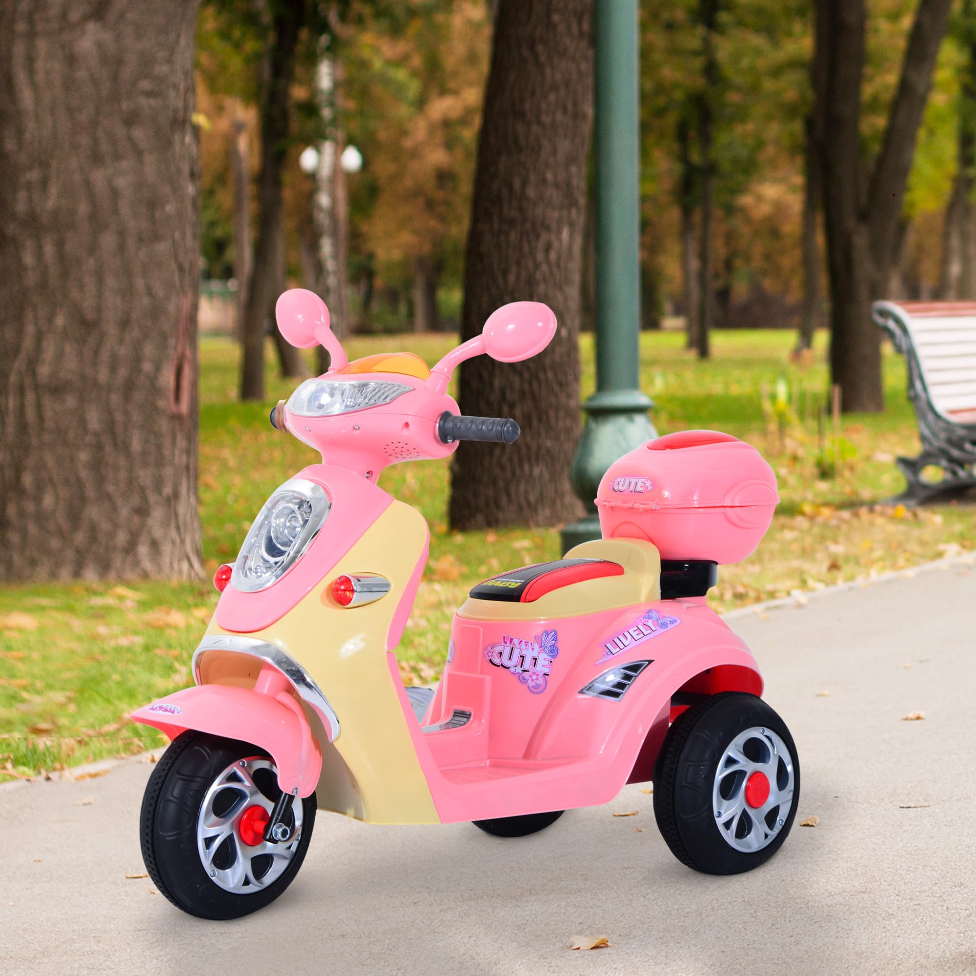 HOMCOM Moto Elettrica per Bambini Batteria 6V 3-5 Anni 108x51x75 cm Rosa | Velocità 3km/h, Motorino Elettrica per Bambini, Luci e Musica