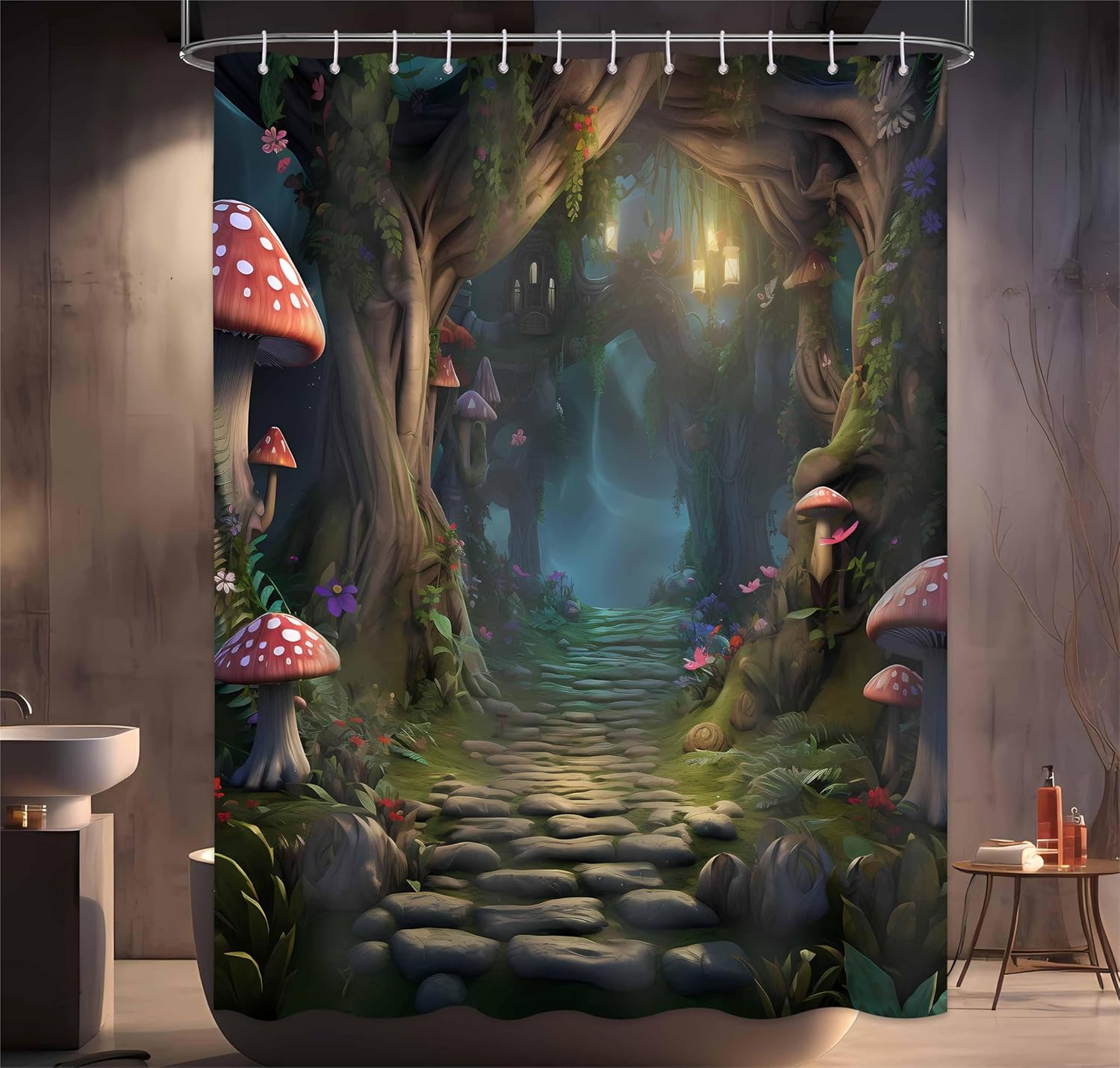 Toplara Wonderland Shower Curtain Alice Fairy Shower Curtains for Bathroom Fantasy