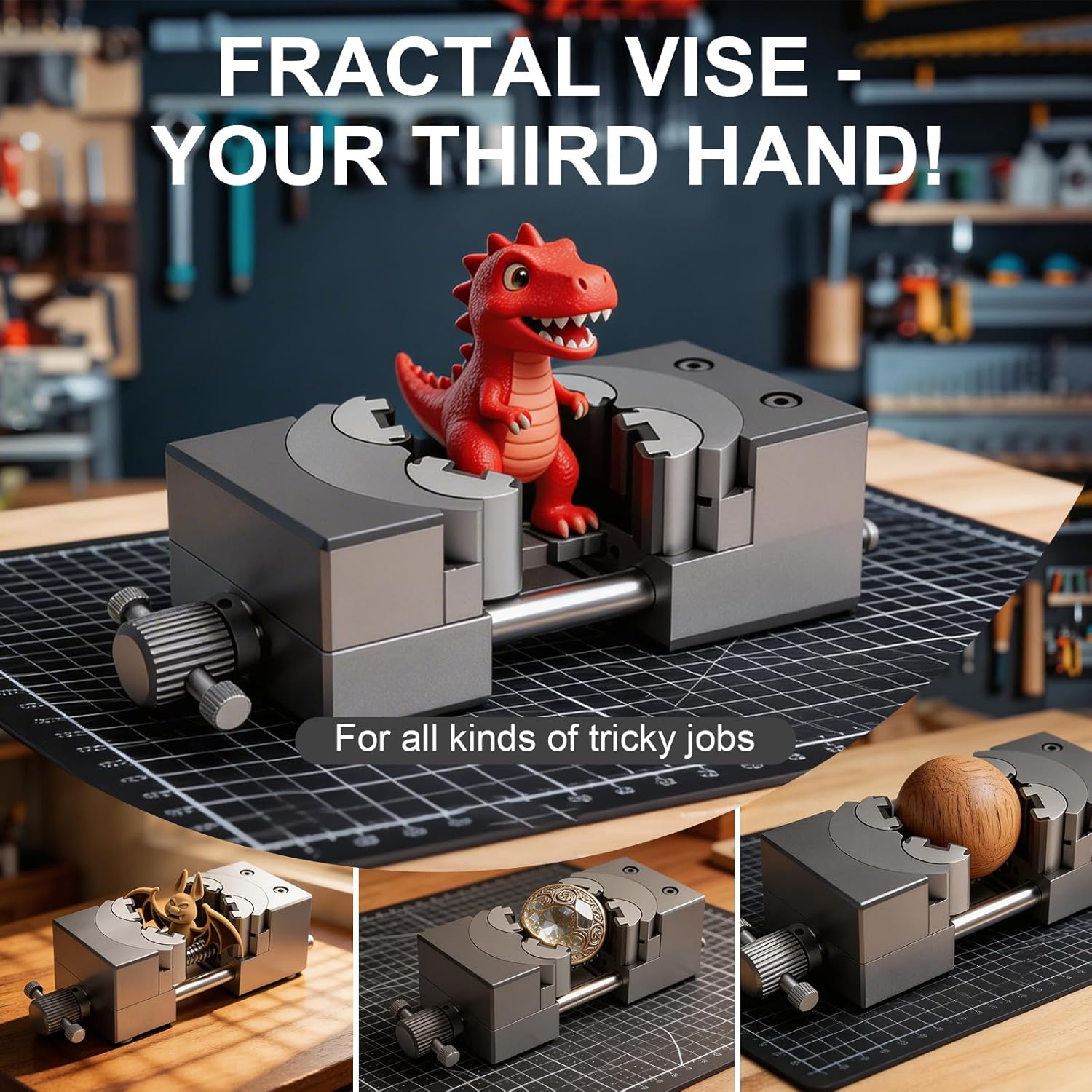 Mini Vise Clamp, 2.44" Opening Drill Press Vise for Any Shape, Self-Adjusting Smart Fractal Vise, Aerospace-Grade Aluminum Alloy & Precision CNC Machined, for DIY, Jewelry, Model Making & Repair