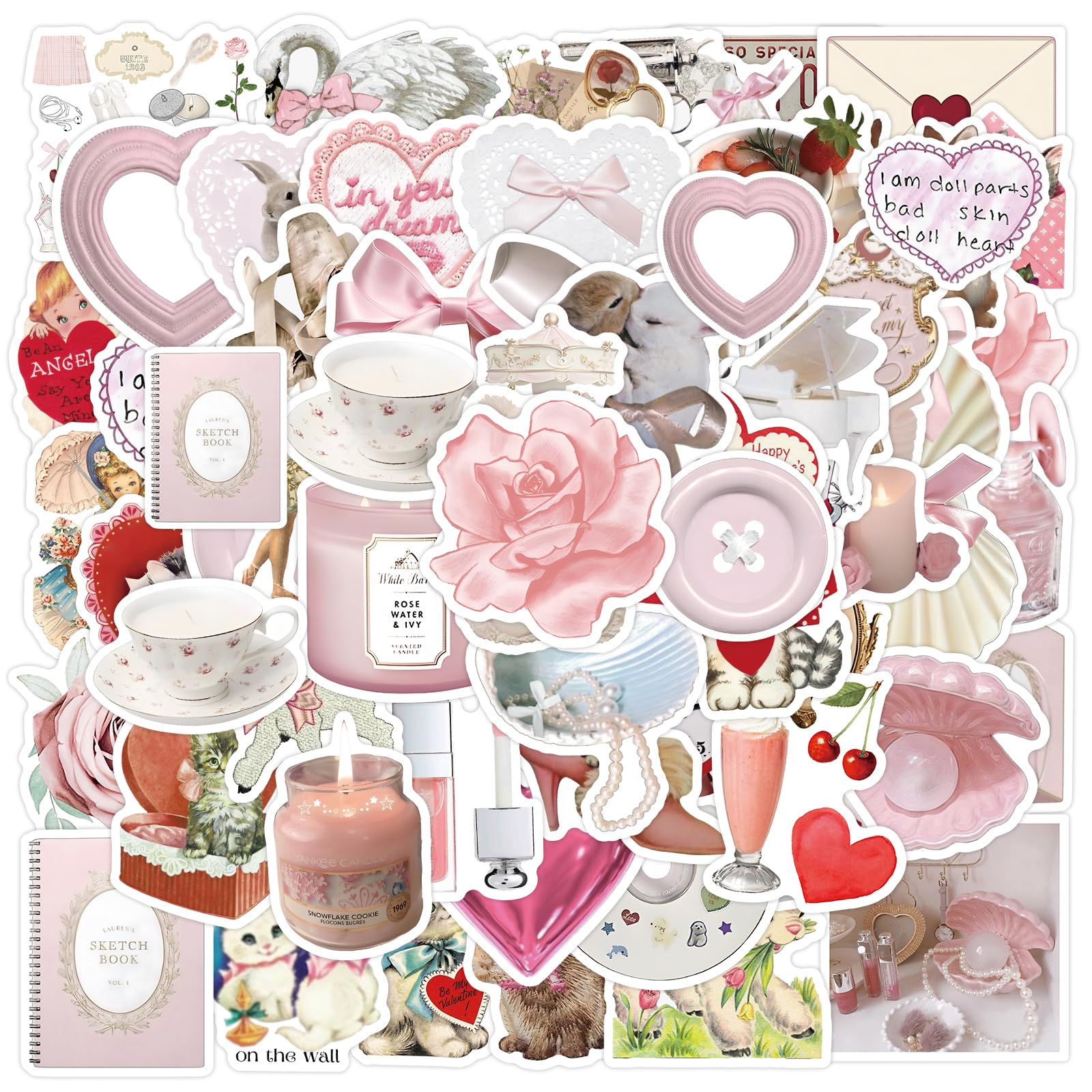 WQOWEHI 120-Pack Coquette Stickers, Pink Coquette Aesthetic Sticker Decal, Vinyl Pink Stickers for Laptop Water Bottle Skateboard Luggage Toy -
