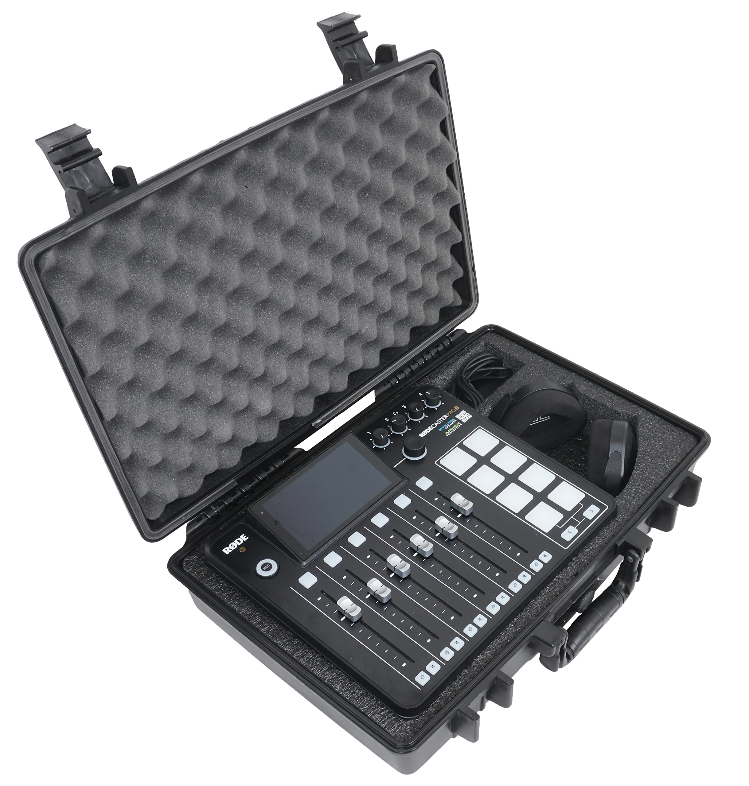 Case Club Mixer & Podcast Travel Case - Fits RODECaster Pro 2, NTH 100 Headphones & Cords - Heavy Duty Waterproof Carry Case w/Shock Absorbing Pre-Cut
