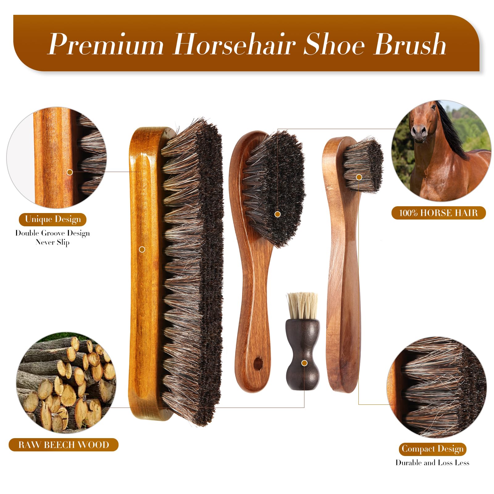 7-teiliges Schuhputzset Aus Rosshaar - Professionelle Lederpflege Für Schuhe & Möbel