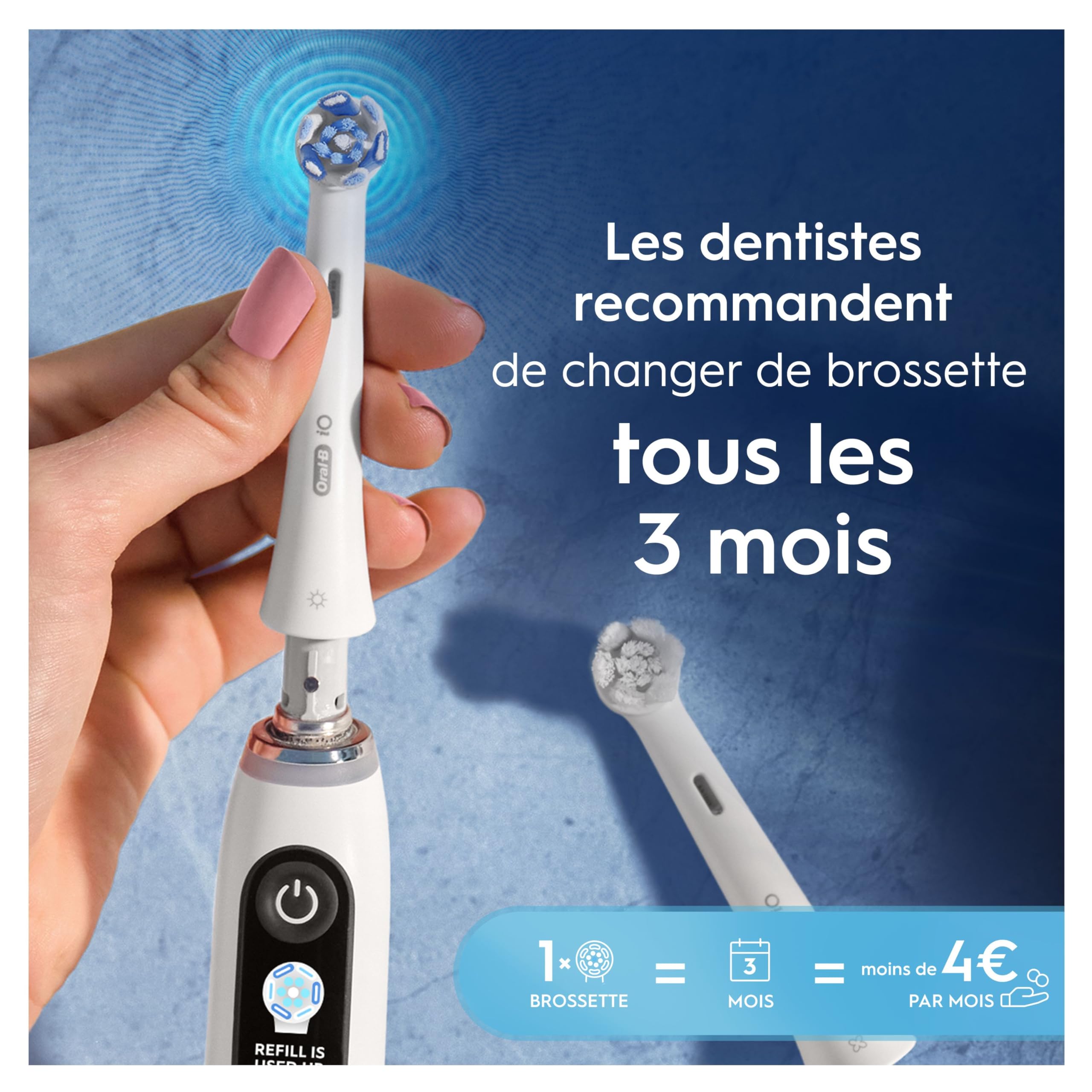 Oral-B Brossettes de Rechange Ultimate Clean, lot de 8, Blanches – Recharges Brosse à Dents Électrique iO pour Adultes, Tête Ronde pour un Brossage en Profondeur