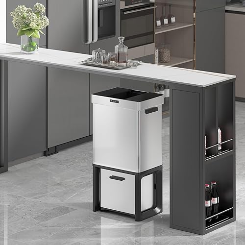 Miniatura 2 de Bote de basura automático con sensor de movimiento de 19 galones con 2 cubos de basura de reciclaje (50 L+22 L), cubo de basura de acero inoxidable