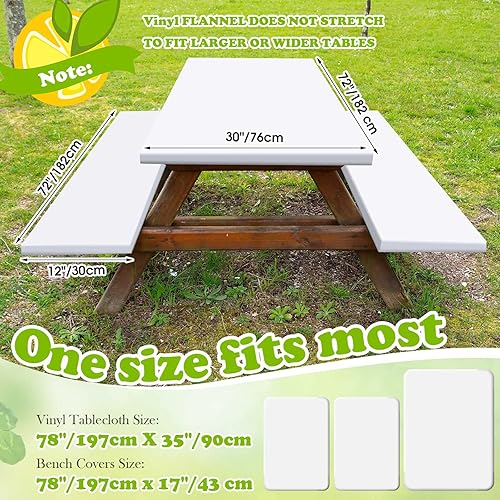 Miniatura 2 de Mantel ajustable para mesa y banco de pícnic, 3 piezas, para mesa de 6 pies, 30 x 72 pulgadas, bordes elásticos, impermeable, lavable, para