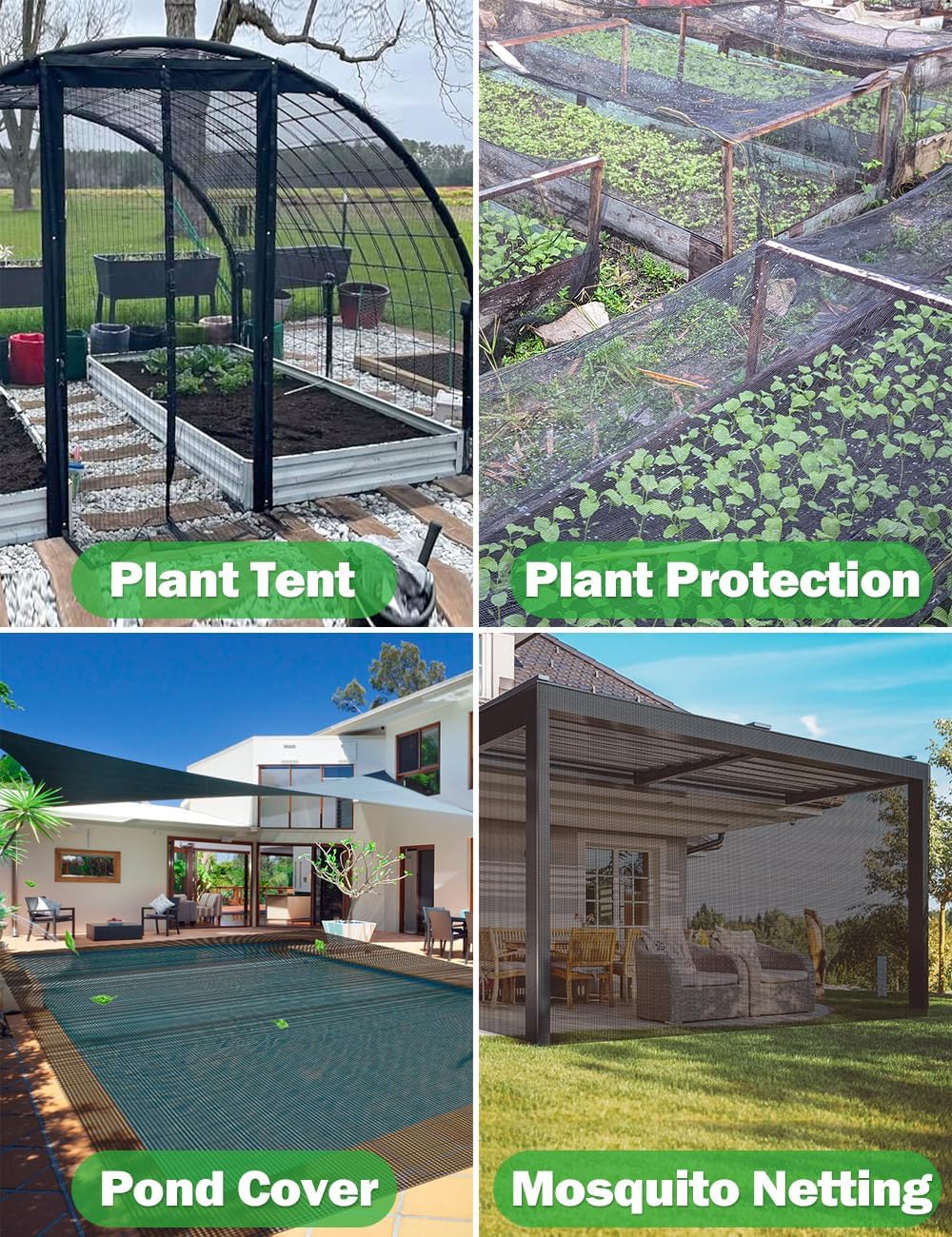 Wohohoho Filet anti-insectes de jardin épais - 2 x 10 m - Ultra fin - Noir - Protection du jardin - Couverture surélevée anti-déformation pour légumes, plantes, fruits, fleurs - Taux d'ombrage de 30 %