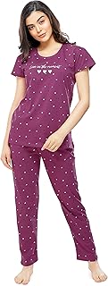 ZEYO Women's Cotton Star & Dot Printed Night Suit Set of Top & Pajama Set 5300 (Available in Plus Size) Price In India