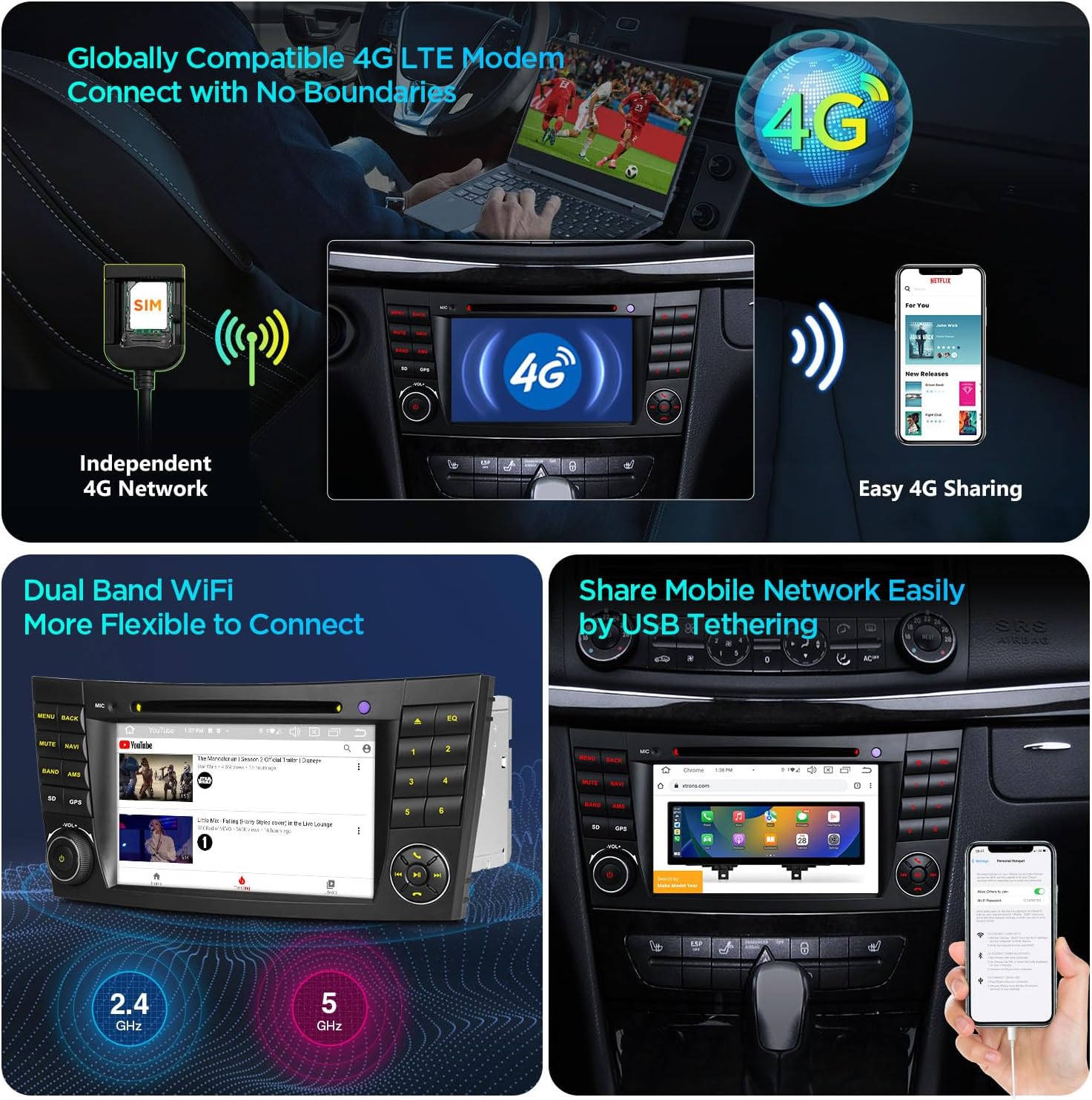 XTRONS Car Stereo for Mercedes Benz W211 W219, Android 14 Octa Core 4GB+64GB Car Radio DVD Player, 7 Inch IPS Touch Screen GPS Navigation for Car Head Unit Built-in DSP CarPlay Android Auto 4G LTE