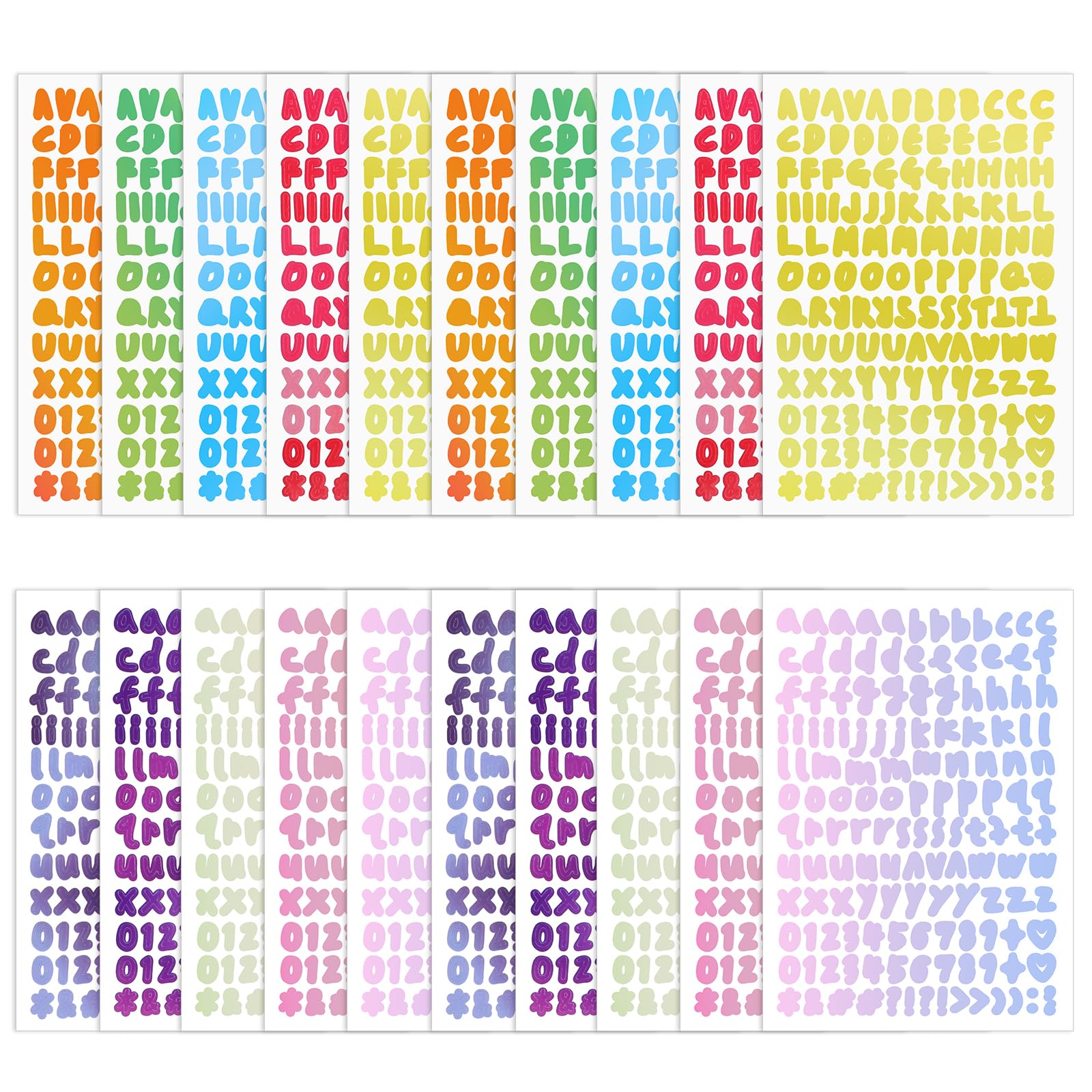 20 hojas de letras pegatinas coloridas letras pegatinas gradiente letras adhesivas y números adhesivos letras pegatinas pegatinas letras pegatinas para niños decoración