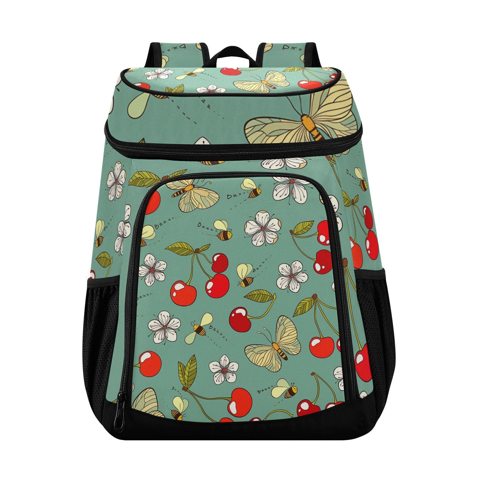Red Cherry Butterfly Green Cooler Backpack Cooler Insulated Leak Proof Lunch Backpack 36 Cans Waterproof Soft for Men Women Picnic Hiking Camping Beach