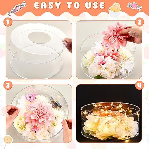 Miniatura 3 de Sunnyray 2 soportes acrílicos para tartas para mesa de postre, elevador de tartas transparente rellenable para cupcakes con cuerdas LED para