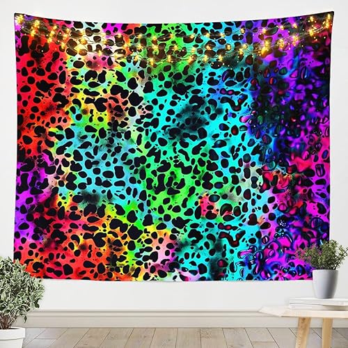 Miniatura 1 de Manta de pared con estampado de leopardo colorido para mujeres y niñas, tapiz con estampado de guepardo y arco iris, para niños, safari, piel