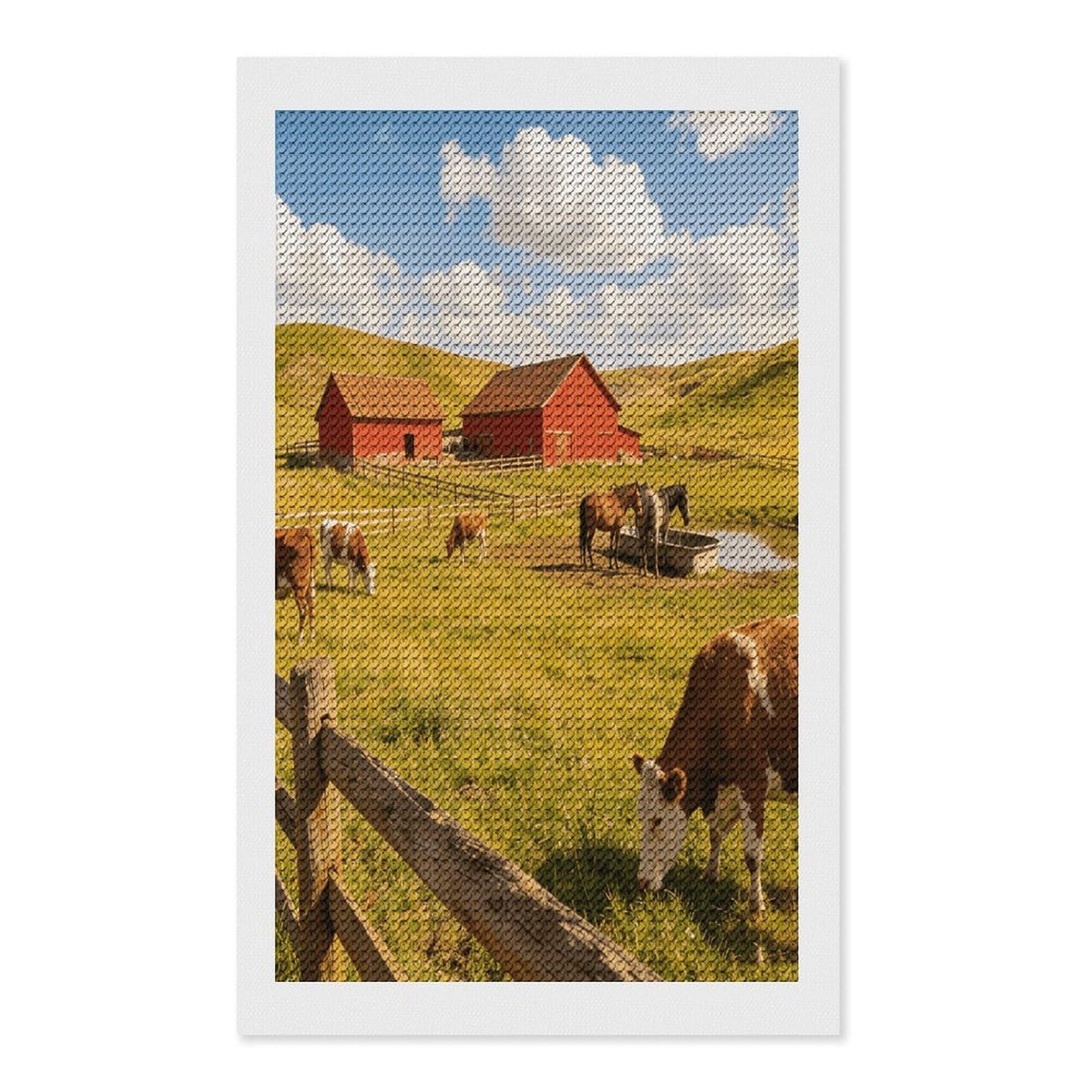FekiLoot Ranch Paint by Numbers Kit for Adults Beginner DIY Diamond Dots Paintings Round Full Drill Diamond Art Kits Picture Diamond Art Painting Kits for Home Decor 12"x20"