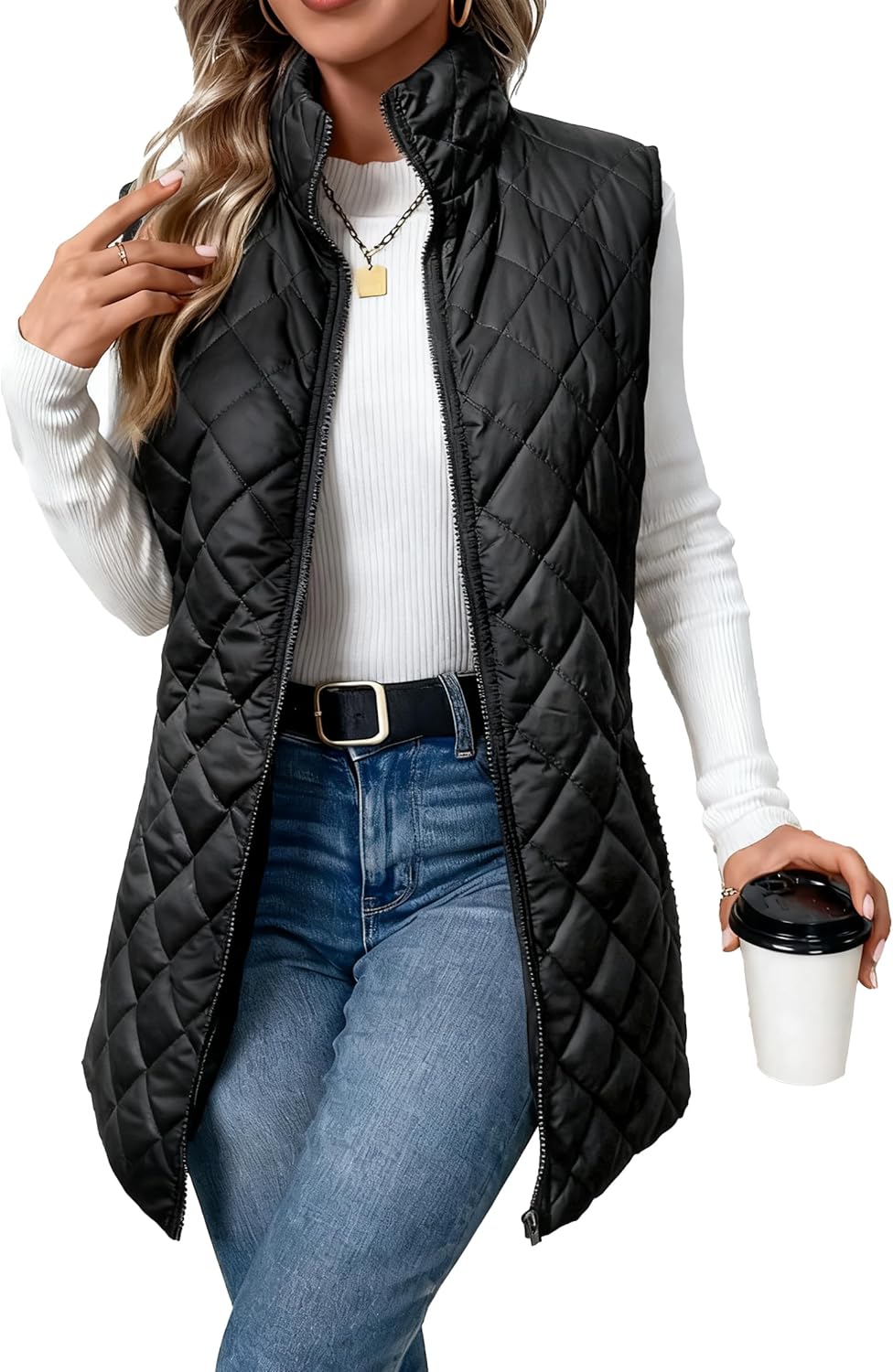 Long Vest for Women Fleece Lined Warm Puffy Vest Sleeveless Furry Jackets for Cold Weather