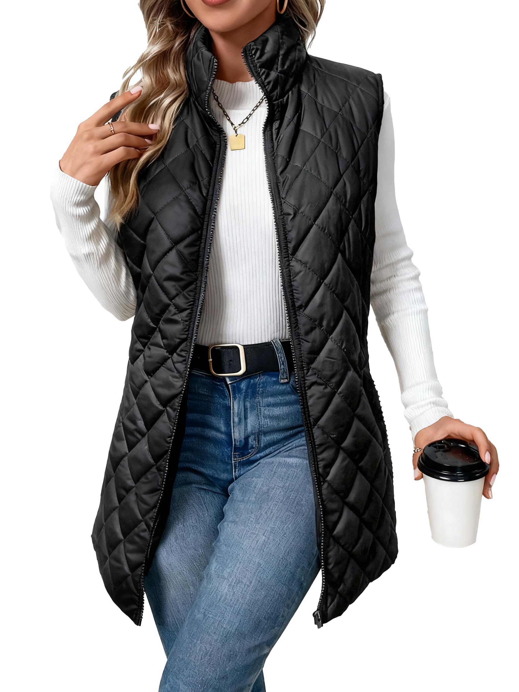 Long Vest for Women Fleece Lined Warm Puffy Vest Sleeveless Furry Jackets for Cold Weather-image-22