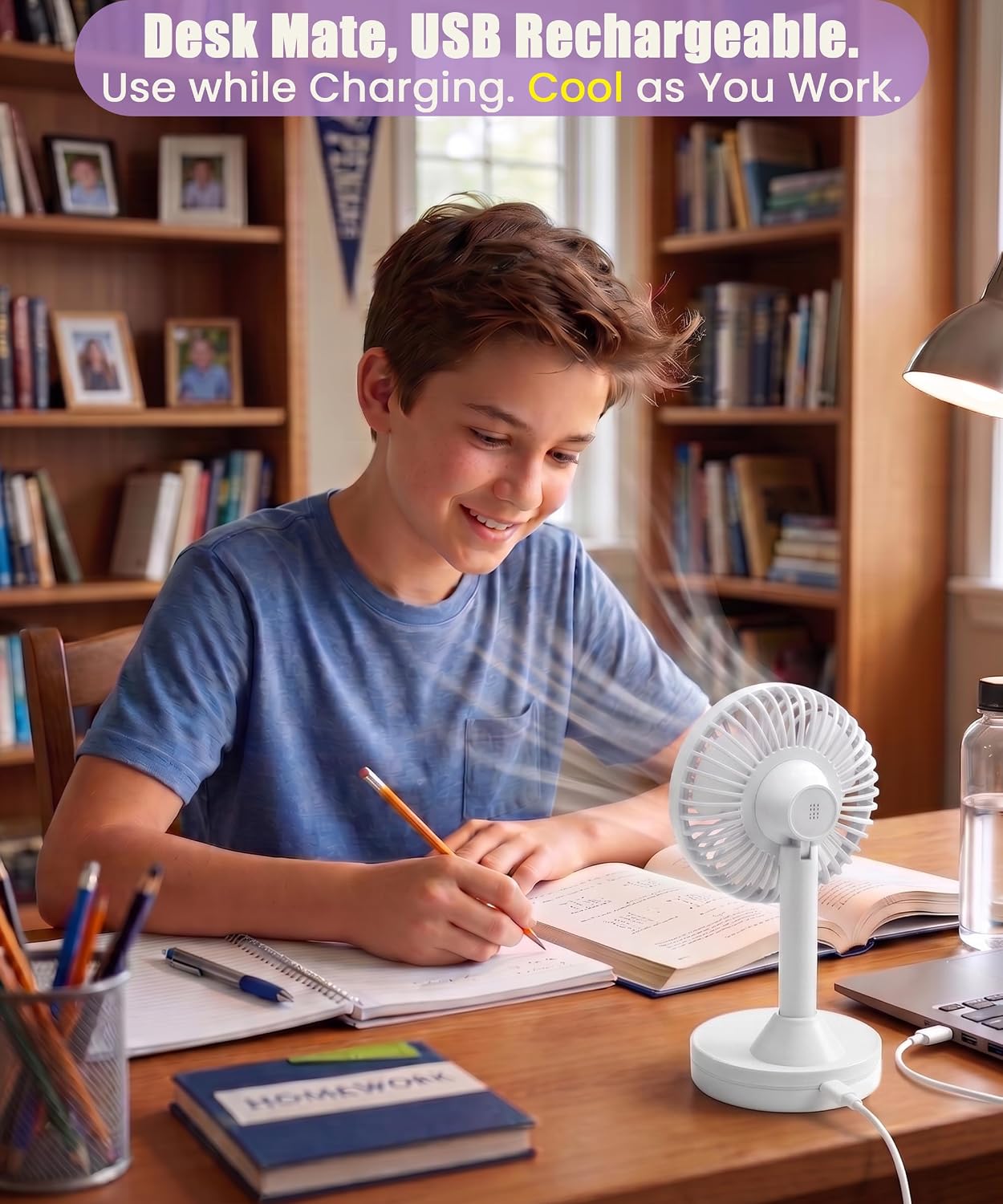 Cute Small Desk Fan: Rechargeable|90° Oscillating|25dB Ultra-Quiet