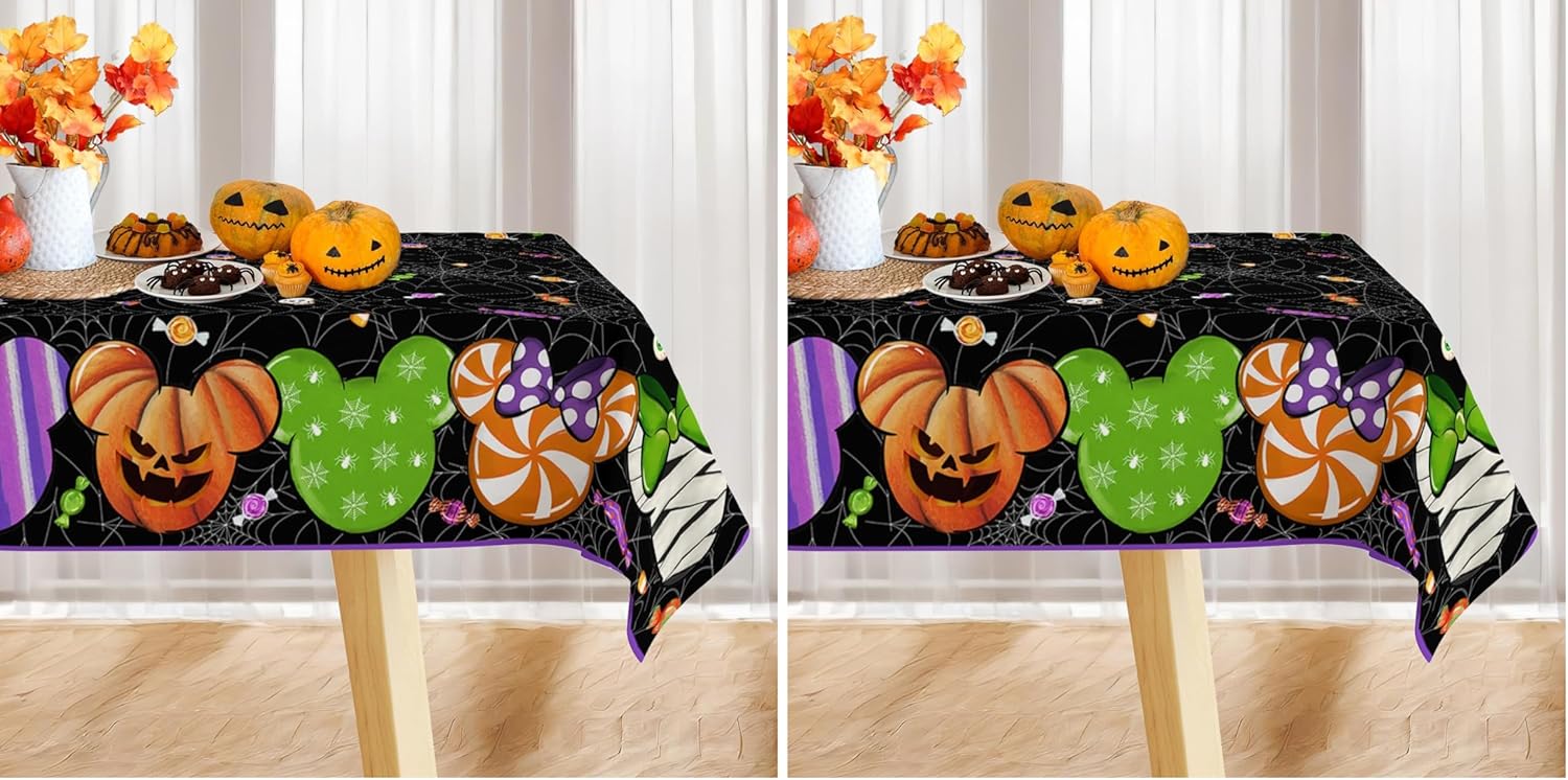 Waterproof Halloween Tablecloth - Rectangle Cartoon Mouse Table Cover for Home Party Decor (Pack of 2)