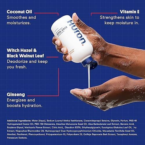 Miniatura 3 de Huron Gel de baño hidratante para hombre, aroma limpio y amaderado de sándalo, pimienta negra, madera de cedro y ámbar, hecho con aceite de coco,