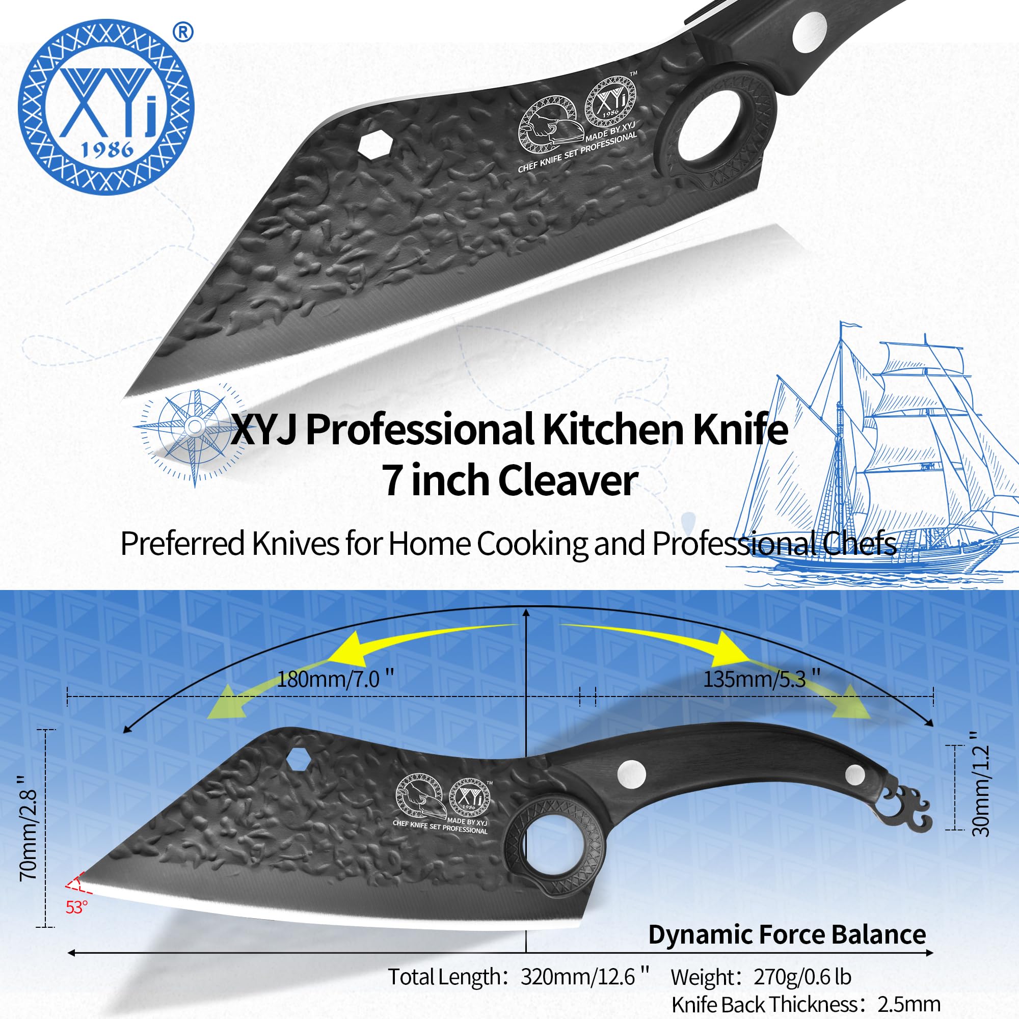 XYJ Coltello da disosso con fodero, coltello da cucina forgiato, lama in acciaio ad alto tenore di carbonio, coltello da taglio per carne vegetale, full tang, coltello da cucina giapponese