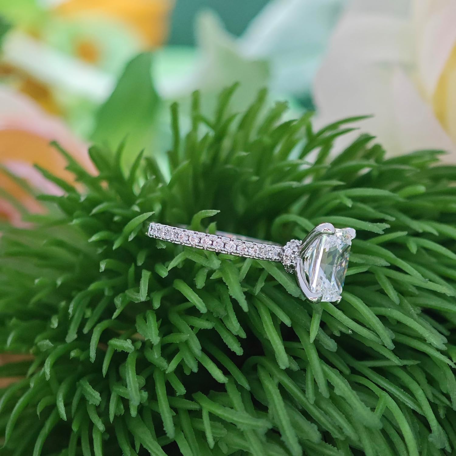 14K White Gold Radiant Cut Engagement Ring 3 Carat Radiant Cut Moissanite Rings 14K Hidden Halo Moissanite Engagement Ring for Women - Image 4