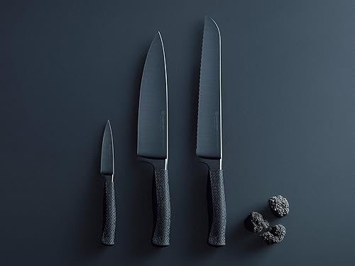 Vista 45 de Wüsthof Performer - Cuchillo Santoku de borde hueco de 7 pulgadas, color negro